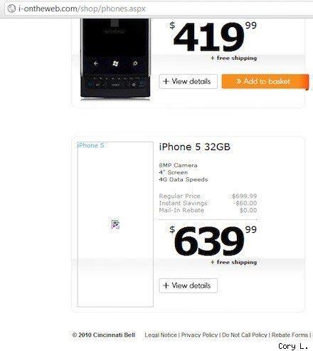 iPhone 5 Cincinnati Bell listing