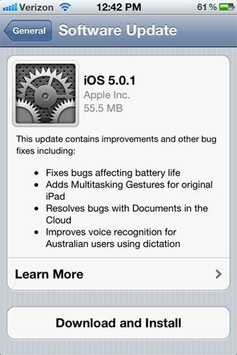 iOS 5.0.1 over the air Software Update