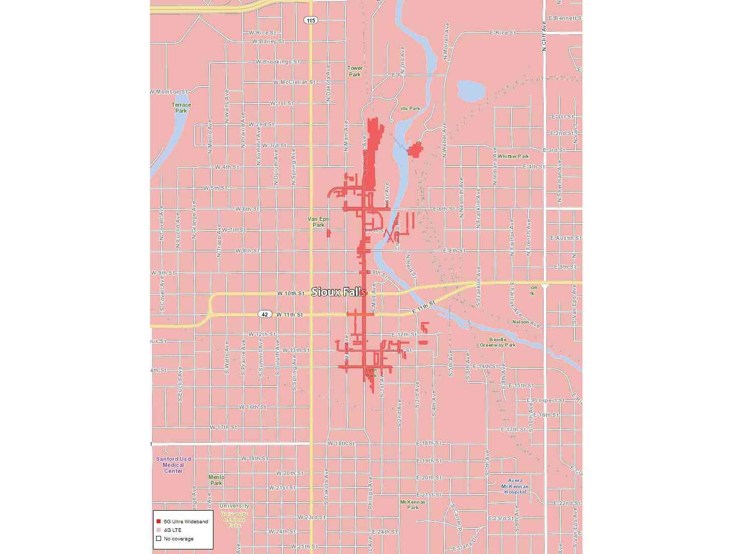 Verizon 5G coverage map Sioux Falls